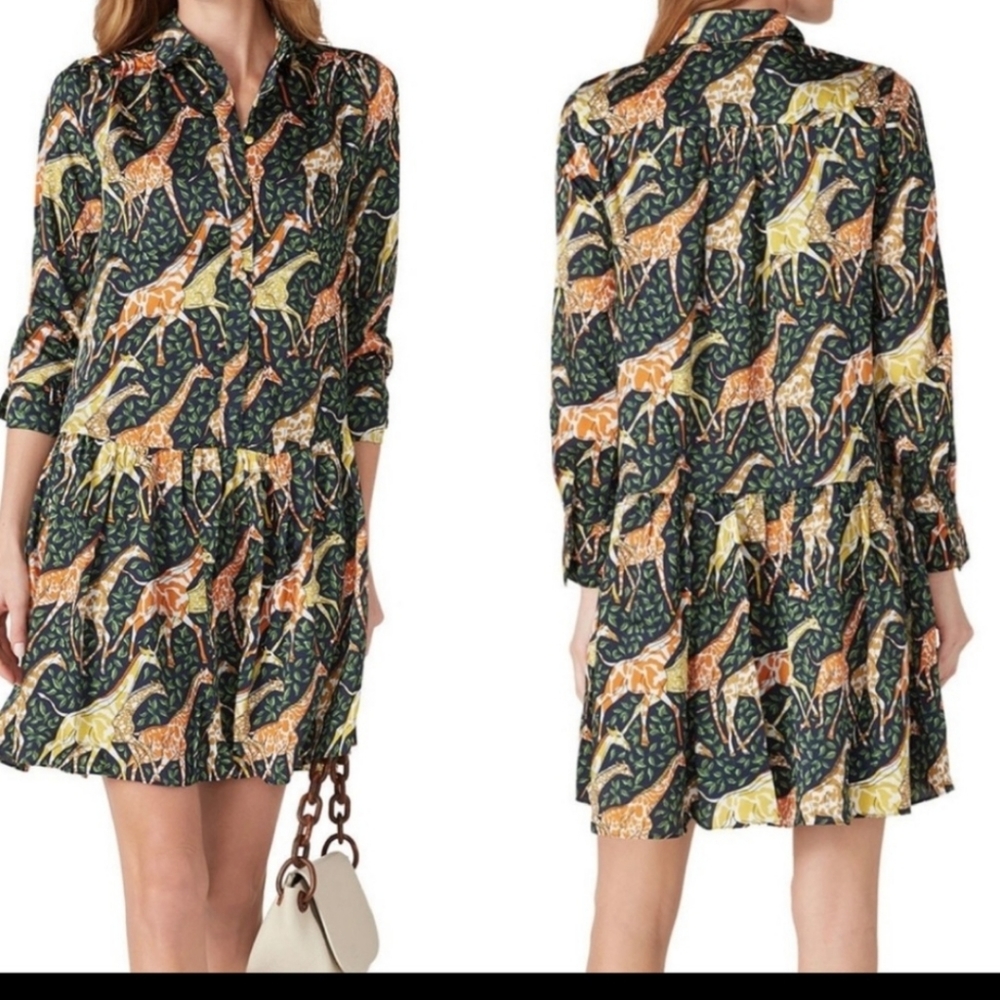 J.Crew Drop Waist Novelty Giraffe Print Button Front Fully Lined Dress(S)